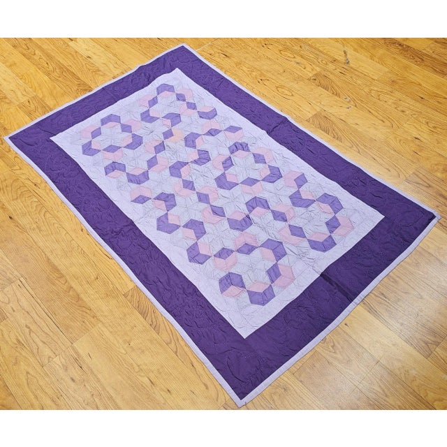 Vintage Pennsylvania Amish “Block and Star” Hand-Stitched Cotton Quilt For Sale In Chicago - Image 6 of 12