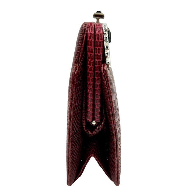 Burgundy 1990s Judith Leiber Lizard Skin Brown Burgundy Day Evening Handbag Gem Enamel Vintage For Sale - Image 8 of 12
