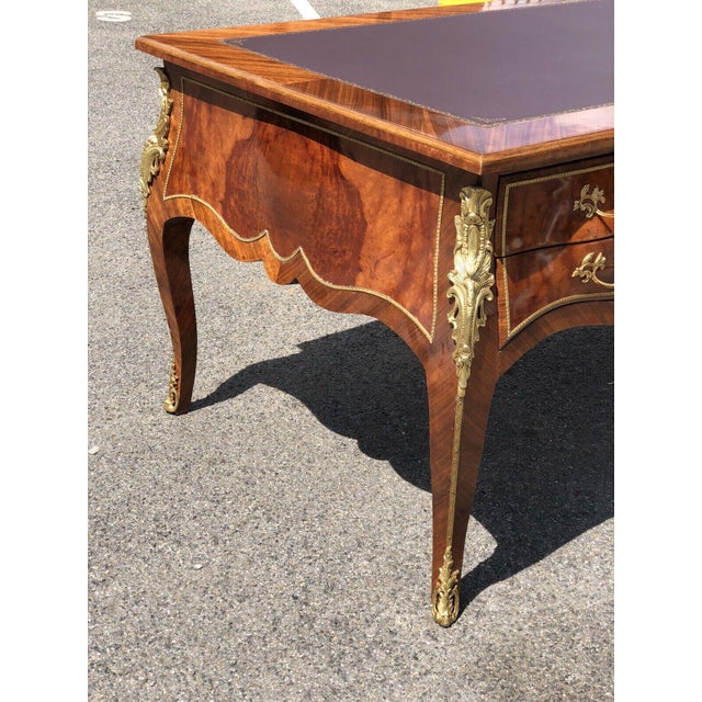 French Style Desk, Inlaid Kingswood with Brass Decoration, Very Impressive. For Sale - Image 15 of 17