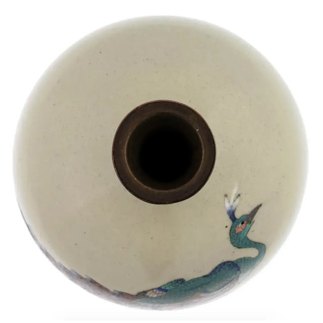 Cream Antique Meiji Japanese Cloisonne Enamel With Pair of Peacocks For Sale - Image 8 of 8
