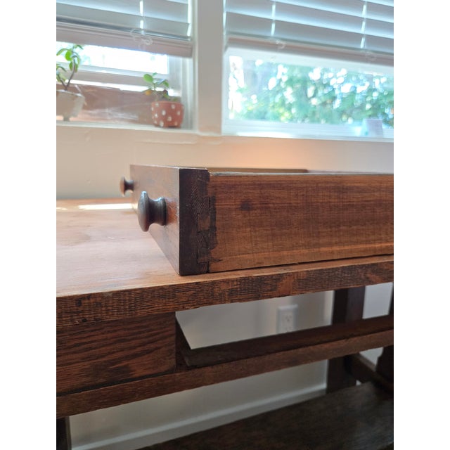 Wood Antique American Arts & Crafts Mission Oak Library Desk, C. 1910 For Sale - Image 7 of 9