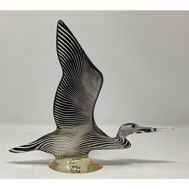 Abraham Palatnik Lucite Heron Sculpture From Brazil, featuring a distinct black and white op art pattern. Signed "Pal" on...