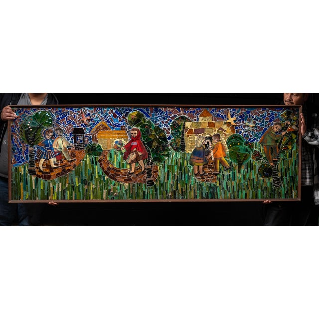 Artist: Studio Angelico Date: 1970s Medium: Glass, wood, mixed media Style/Movement: Mosaic Dimensions: 85.5" W x 28.5" H...