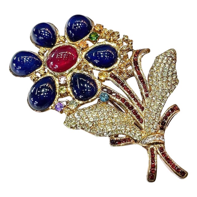 Bochic "Orient" Vintage Sapphire, Ruby & Multi Gem Brooch - 18K Gold & Silver For Sale