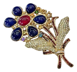 Bochic "Orient" Vintage Sapphire, Ruby & Multi Gem Brooch - 18K Gold & Silver