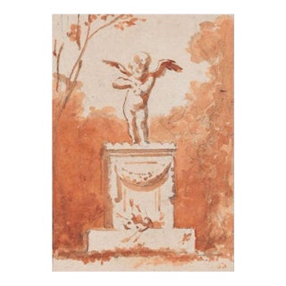 Cupid Statue - Original Charcoal and Watercolorl Drawing - Late 19th Century 1880s For Sale