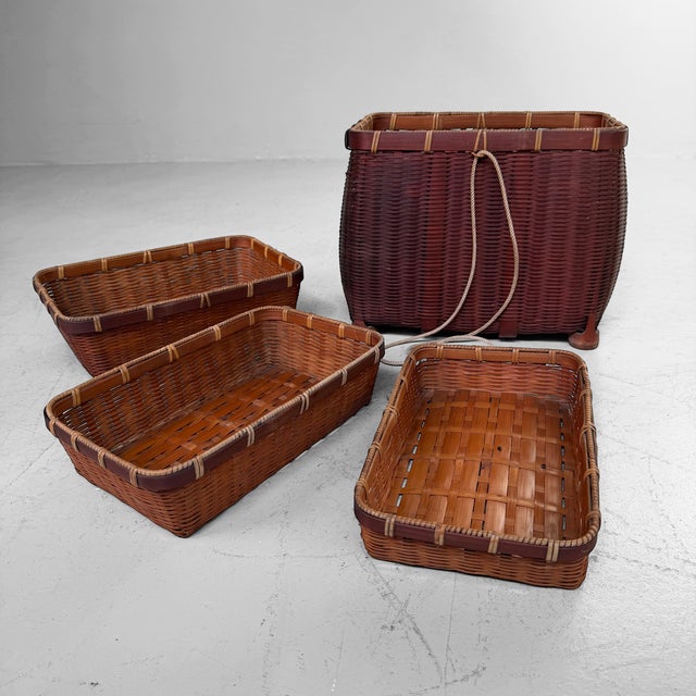 Vintage Japanese Nesting Bamboo Baskets, 1950, Set of 4 For Sale - Image 6 of 10
