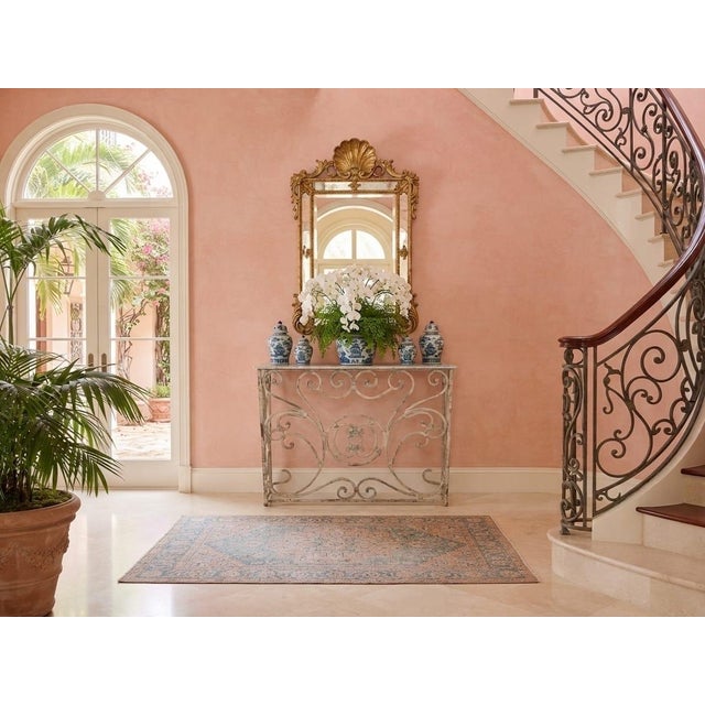White Vintage French Country Whitewashed Wrought Iron Console Table With Marble Top For Sale - Image 8 of 12