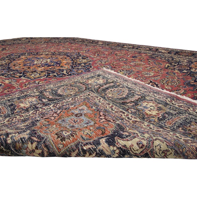 Vintage Persian Mashhad Rug - 09’07 X 12’10 For Sale - Image 4 of 4