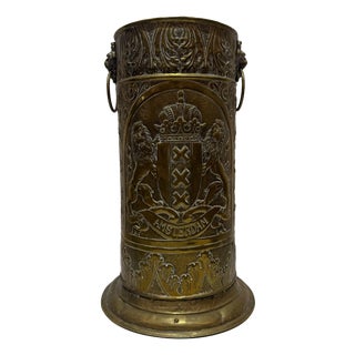 Large Vintage Brass Umbrella Stand with Amsterdam Coat of Arms and Lion Heads, 1960s For Sale