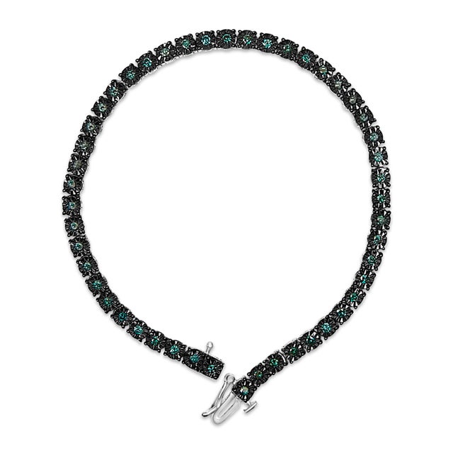 Contemporary Black Rhodium Plated .925 Sterling Silver 1.0 Cttw Diamond Miracle Tennis Bracelet (Enhanced Blue Color, I3 Clarity) - 7" For Sale - Image 3 of 6