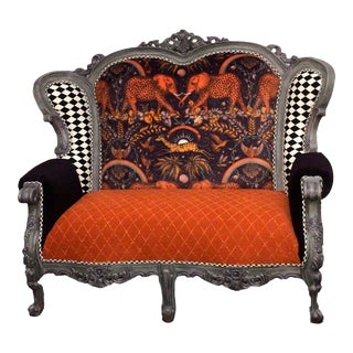 Louis XVI Style Elephant Settee with Donghia Mohair, Wool and Clarke & Clarke Velvet For Sale