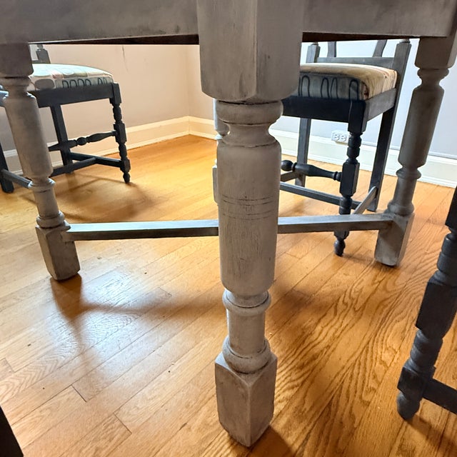 Wood Antique English Oak Draw Leaf Chalk Painted Table and 4 Chairs For Sale - Image 7 of 12