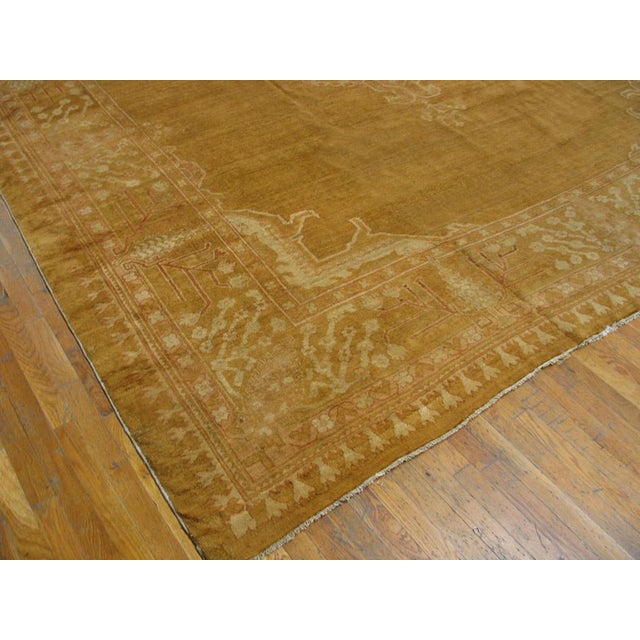 Elegant Medallion Design on Remarkable Rare and Breathtaking Gold Background Color Antique Indian Agra Rug For Sale - Image 4 of 5
