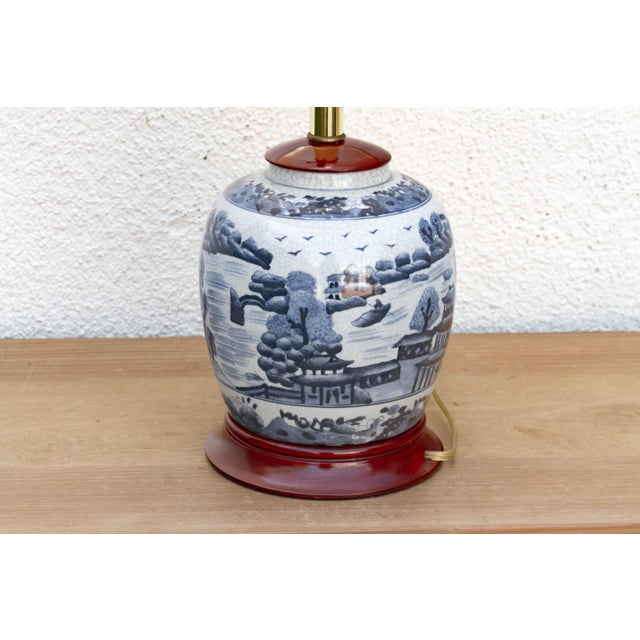 Vintage Willow Pavillion Porcelain Lamp For Sale - Image 4 of 7