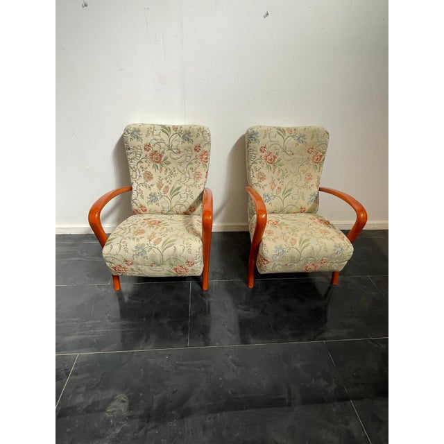 1960s Italian Lounge Chairs in Orange-Stained Beech, 1960s, Set of 2 For Sale - Image 5 of 11