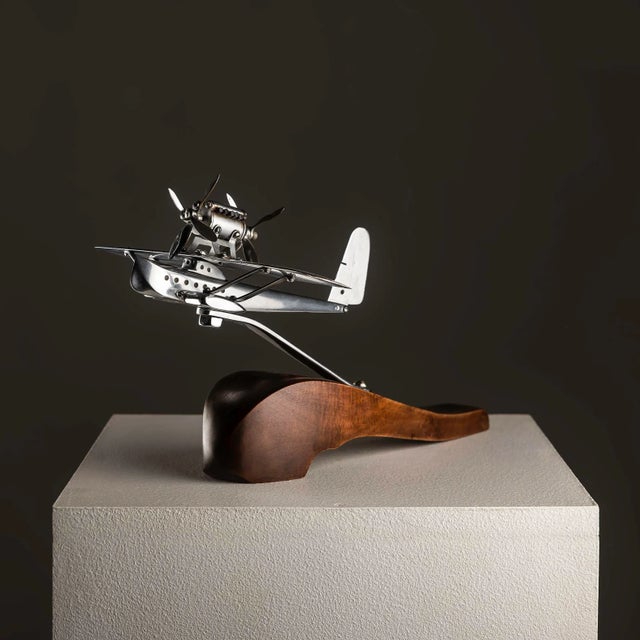 Art Deco Chrome Airplane on Wooden Base, 1940s For Sale - Image 6 of 8