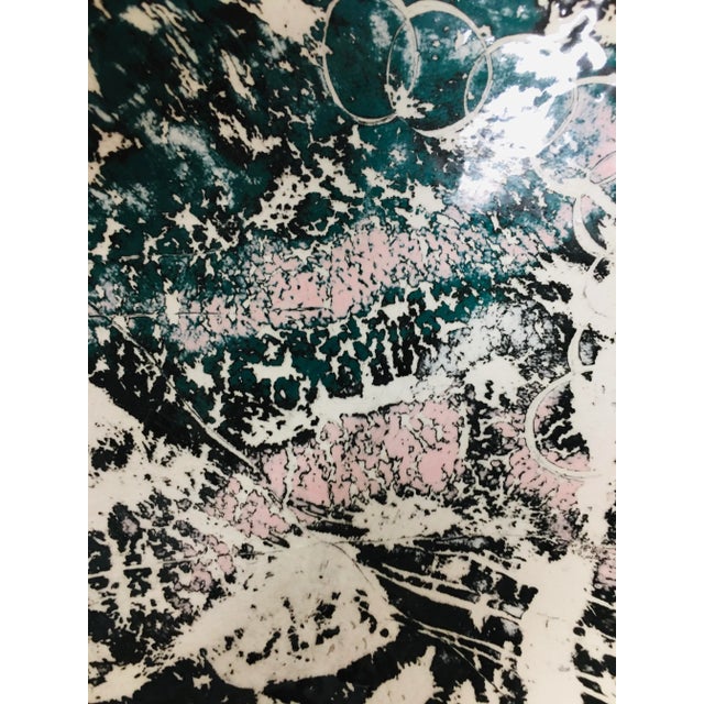 Mid 20th Century Vintage Handmade Splattered Teal/Pink/Black Dish For Sale - Image 5 of 9