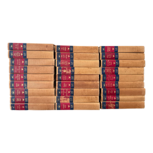 Mid-Century Set of 27 (Twenty Seven) Zane Grey Books Vintage Western Collection Tan Cloth Binding Red Blue Spine