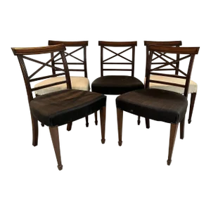 Antique Early 19th Century English Georgian Mahogany X-Back Reeded Side Chairs - Set of 5