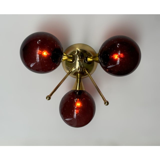 Trifoglio Polished Brass Amethyst Bubbles Globe Flush Mount by Fabio LTD For Sale - Image 6 of 8