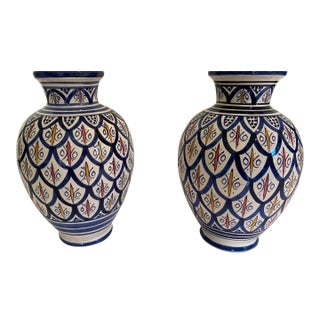 Late 20th Century Handcrafted and Glazed Moroccan Ceramic Vases - Set of 2 For Sale
