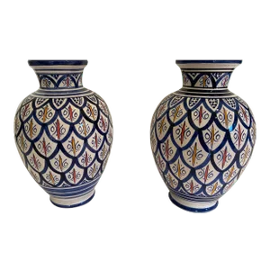 Late 20th Century Handcrafted and Glazed Moroccan Ceramic Vases - Set of 2