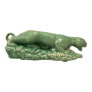 Vintage Green Glazed Panther Planter—attributed to Haeger Pottery, Mid-Century Modern With Art Deco Influence
