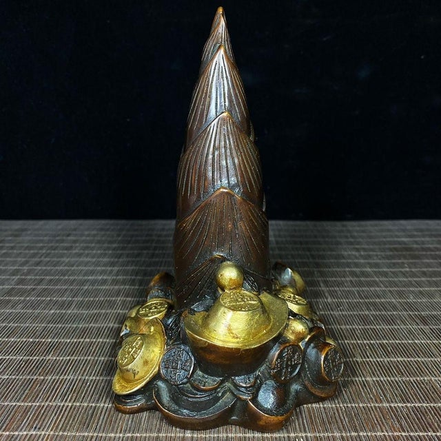 Mid 20th Century Vintage Chinese Gilt Bronze Bamboo Shoot & Coin Sculpture - "Rising Fortune" Motif For Sale - Image 5 of 9