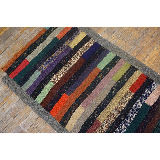 1950s 1950s Vintage American Hooked Multicolor Stripe Folk Art Small Wool Rug For Sale - Image 5 of 14