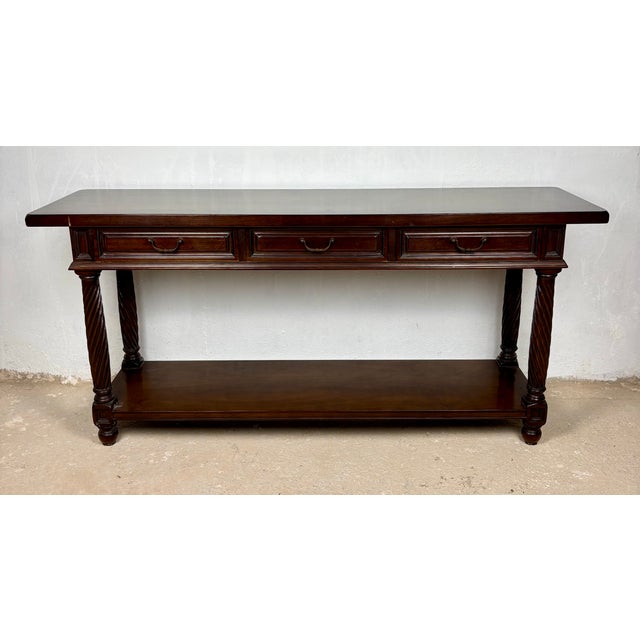 Large Spanish Walnut Rustic Console with Drawers and Lower Shelf, 1930s For Sale - Image 4 of 17