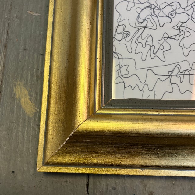 Contemporary original abstract pen and ink drawing by Wayne Cunningham. Signed and framed. Measures 4x4 or 7.5x7.5...