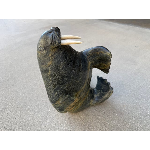 Eskimo Walrus Stone Sculpture by Adami Alariaq For Sale - Image 4 of 7