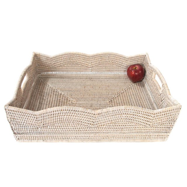 Artifacts Rattan Scallop Collection Rectangular Storage Basket in White Wash - 20" For Sale - Image 4 of 8