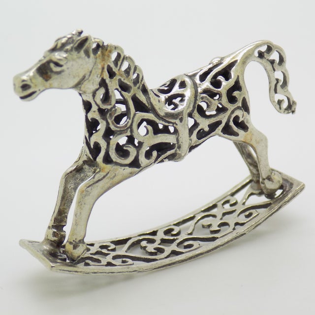 Vintage Italian Handmade Genuine Silver Rocking Toy Horse Figurine Miniature, Made in Tuscany (Italy) For Sale - Image 4 of 9
