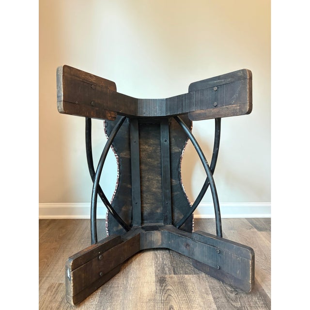 Custom Upholstered Vintage Camel Saddle Stools For Sale In Atlanta - Image 6 of 12