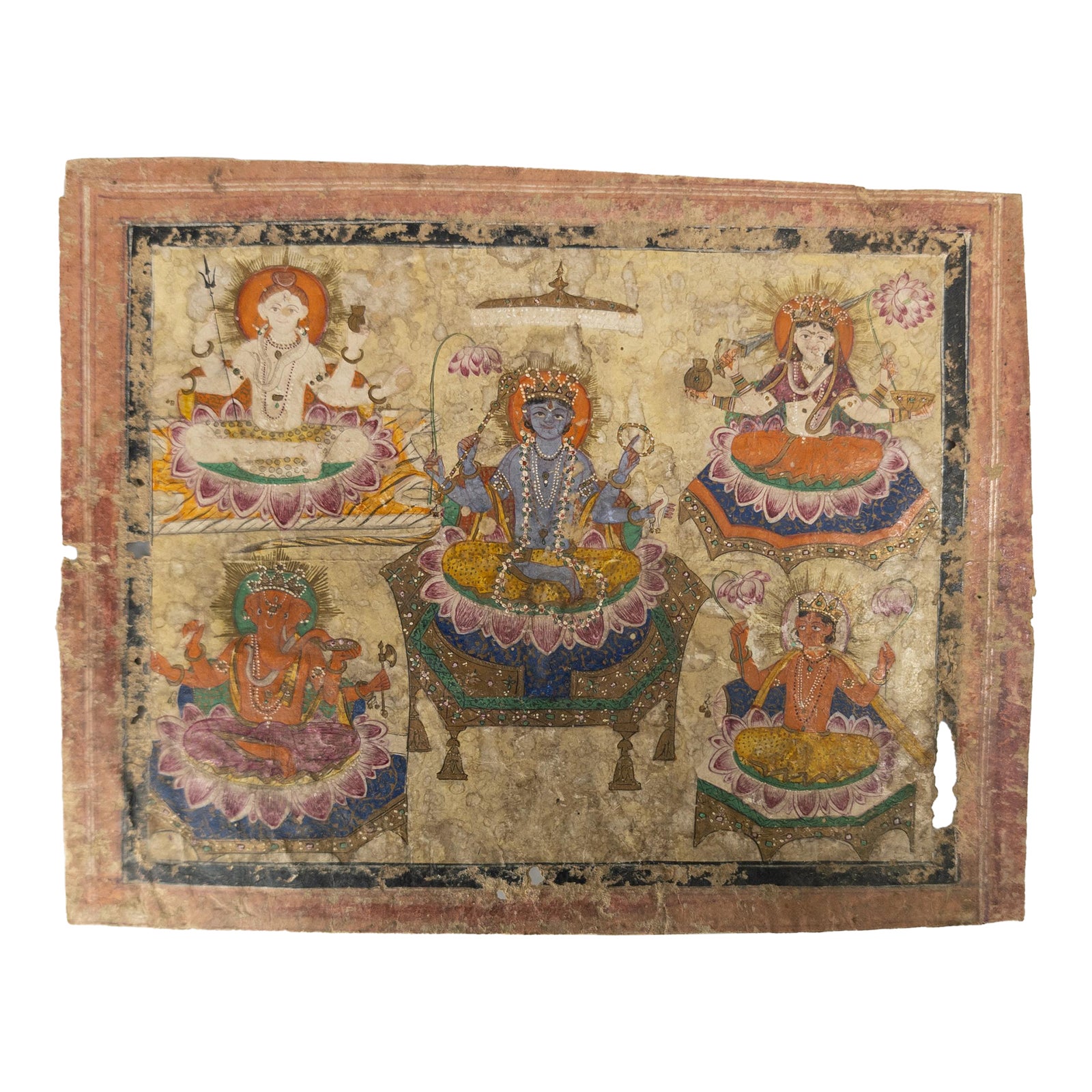 19th Century Indian Miniature Hindu Devotional Painting on Paper | Chairish