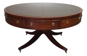 Victorian Mahogany Coffee Table with Leather Top on Brass Wheels from Heldense, 1980s