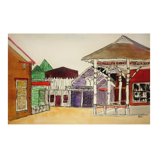 Mid 20th Century "Gold Rush Town" Landscape Watercolor Painting by Diane Baldwin For Sale