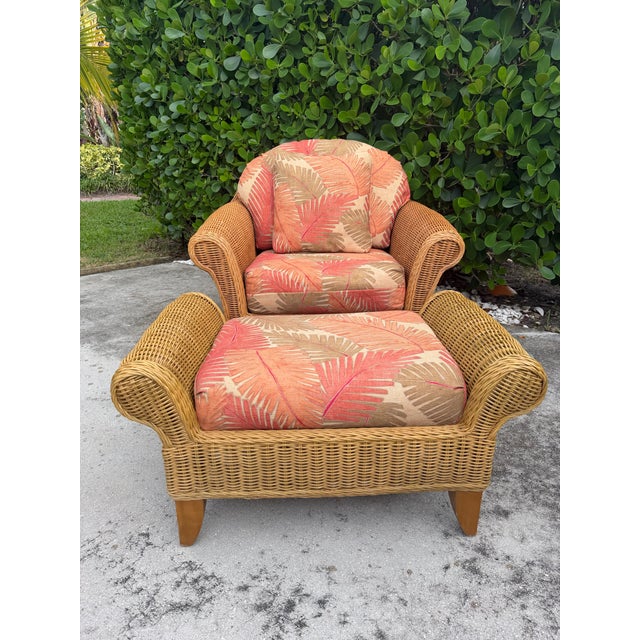 Late 20th Century Vintage Henry Link Wicker Lounge Chair & Ottoman For Sale - Image 5 of 15