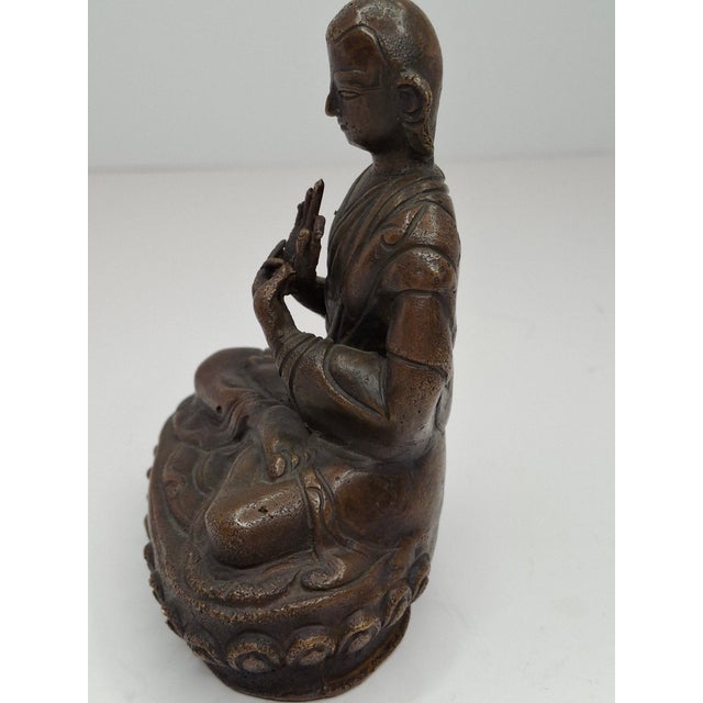 18thC Tibetan Bronze Lama Statue - Heavy 10oz Portrait Monk Dharmachakra Mudra For Sale - Image 12 of 18