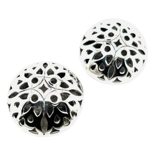 1990s Pair of John Hardy Estate Large Button Clip on Earrings 1.5" Sterling Silver For Sale