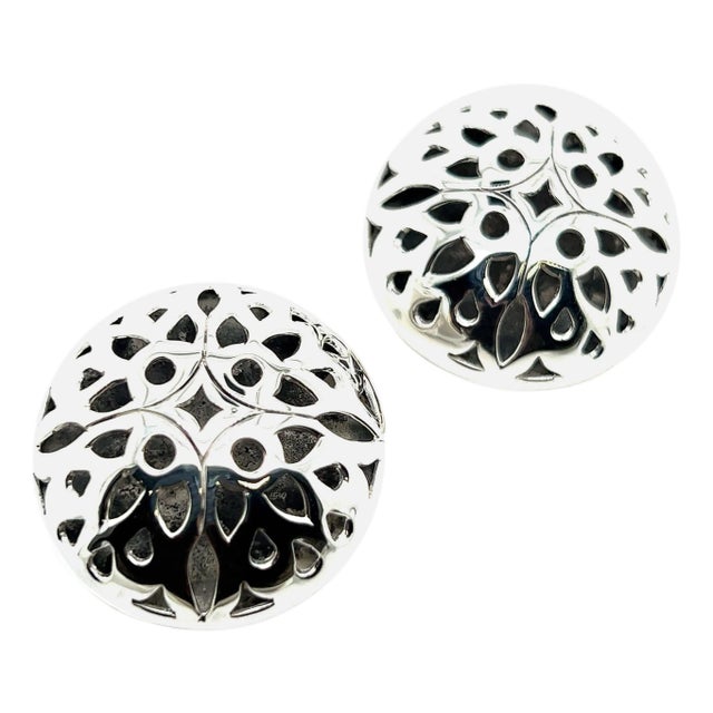 1990s Pair of John Hardy Estate Large Button Clip on Earrings 1.5" Sterling Silver For Sale