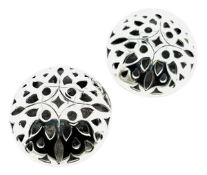 1990s Pair of John Hardy Estate Large Button Clip on Earrings 1.5" Sterling Silver
