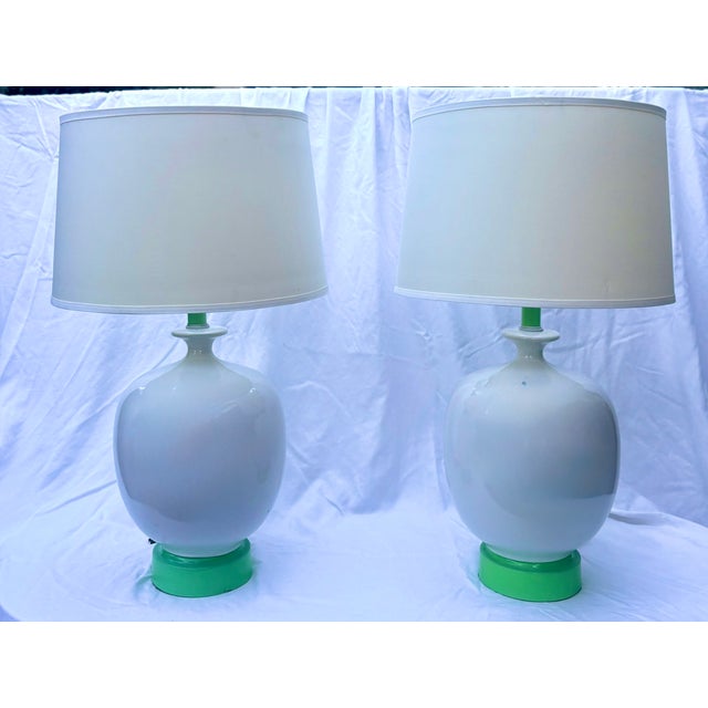 It's not easy being green, unless you happen to be a pair of 1950-1960's table lamps! This pair of Mid-Twentieth Century...