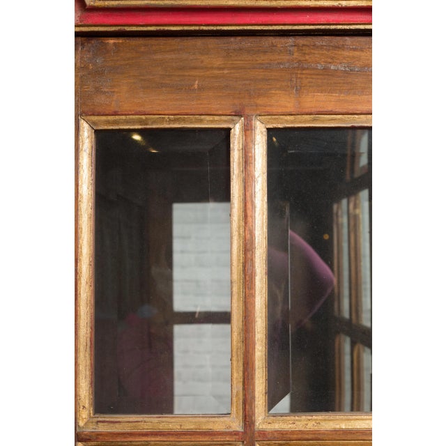 Wood Dutch Colonial Early 20th Century Bonnet Top Gilded Cabinet with Glass Doors For Sale - Image 7 of 13