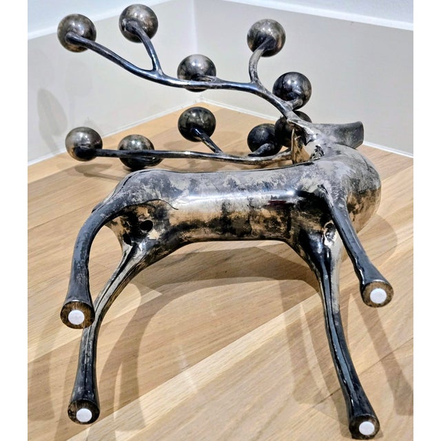 Metal Large Vintage Silver-Tone Stag Deer 10-Light Antler Candelabra For Sale - Image 7 of 9