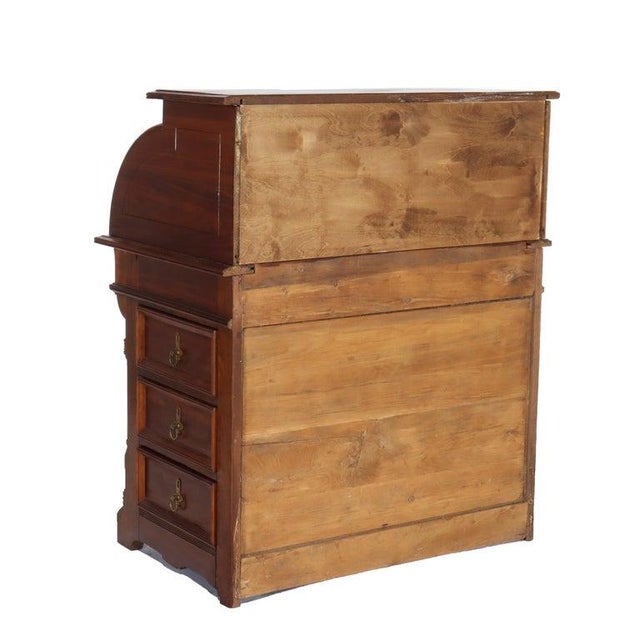 Antique Renaissance Revival Walnut & Burl Barrel Roll Top Desk C1890 For Sale - Image 4 of 11
