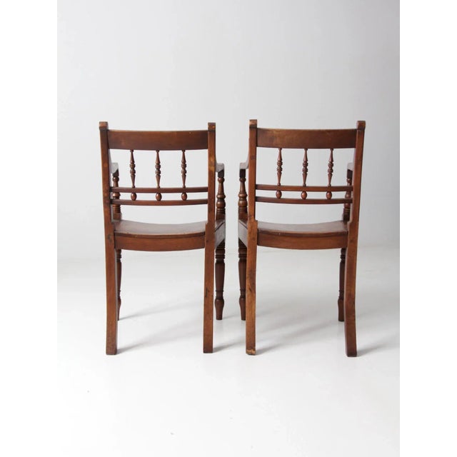Farmhouse Antique Wooden Parlor Chairs - a Pair For Sale - Image 3 of 10