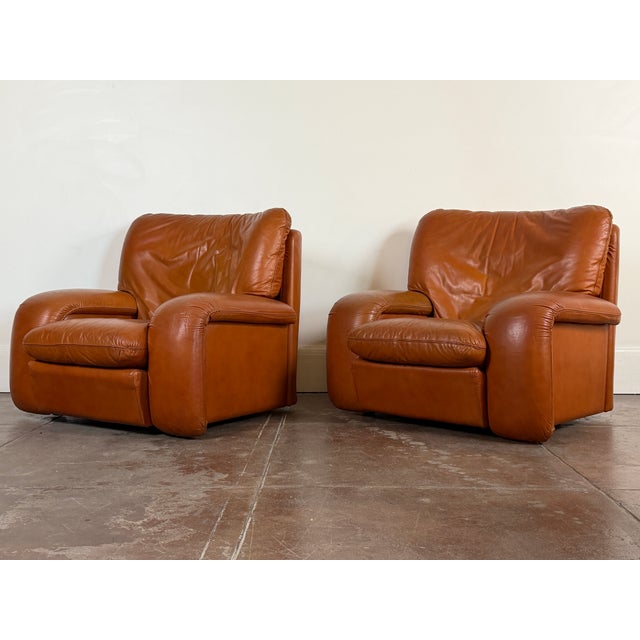 Vintage 1970s Italian Cognac Leather Lounge Chairs For Sale - Image 11 of 12